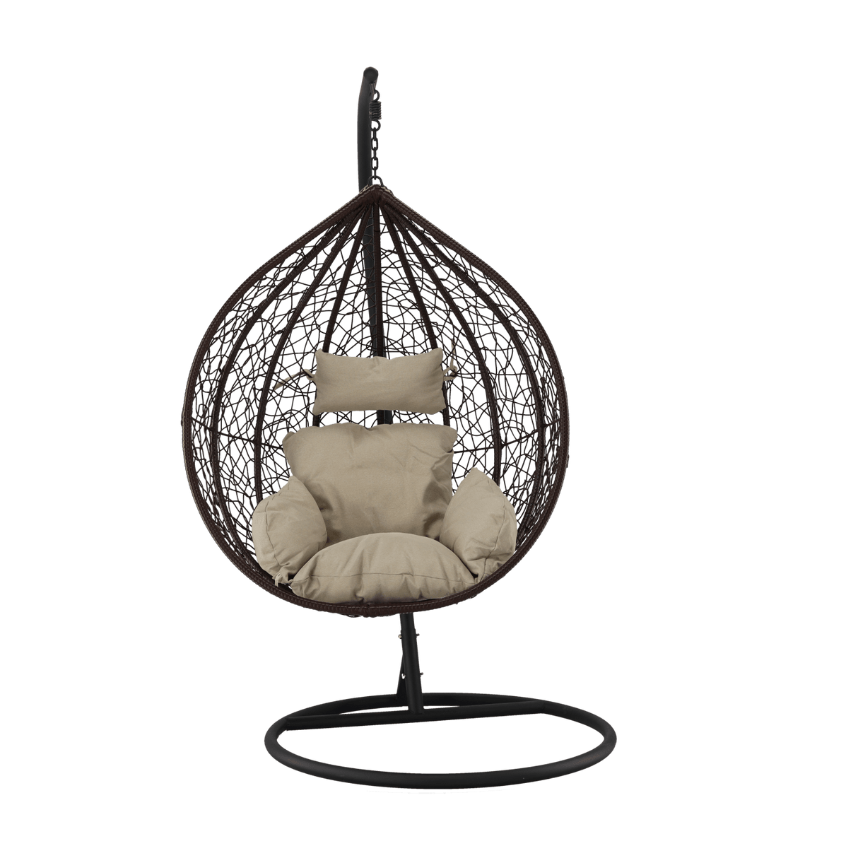Poltrona sospesa Garden Line marrone in technorattan con cuscino beige