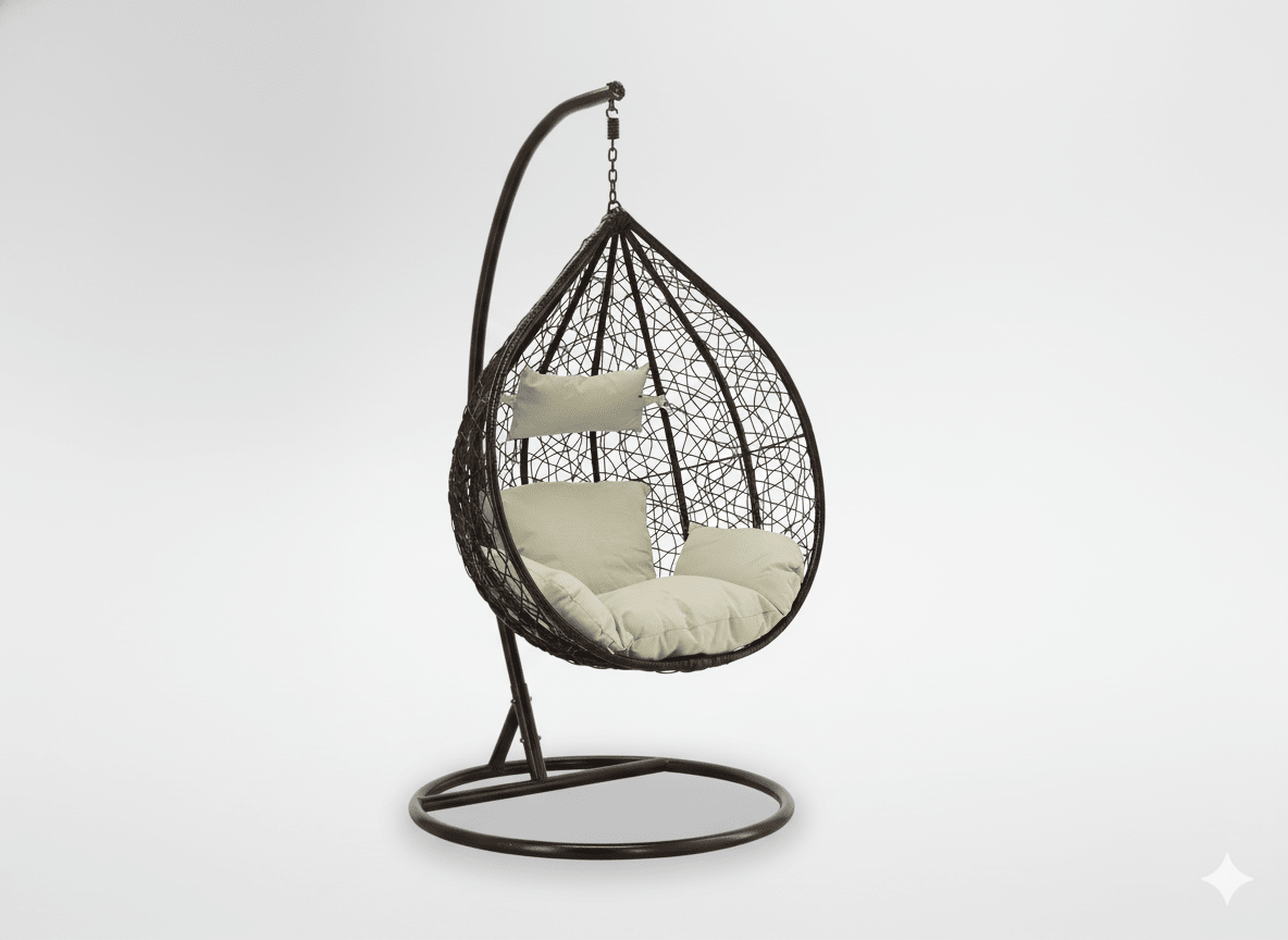 Poltrona sospesa Garden Line marrone in technorattan con cuscino beige