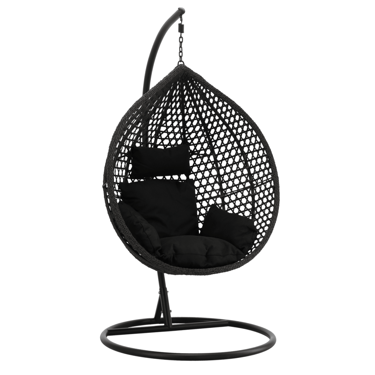Poltrona sospesa Garden Line nera in technorattan con cuscino nero
