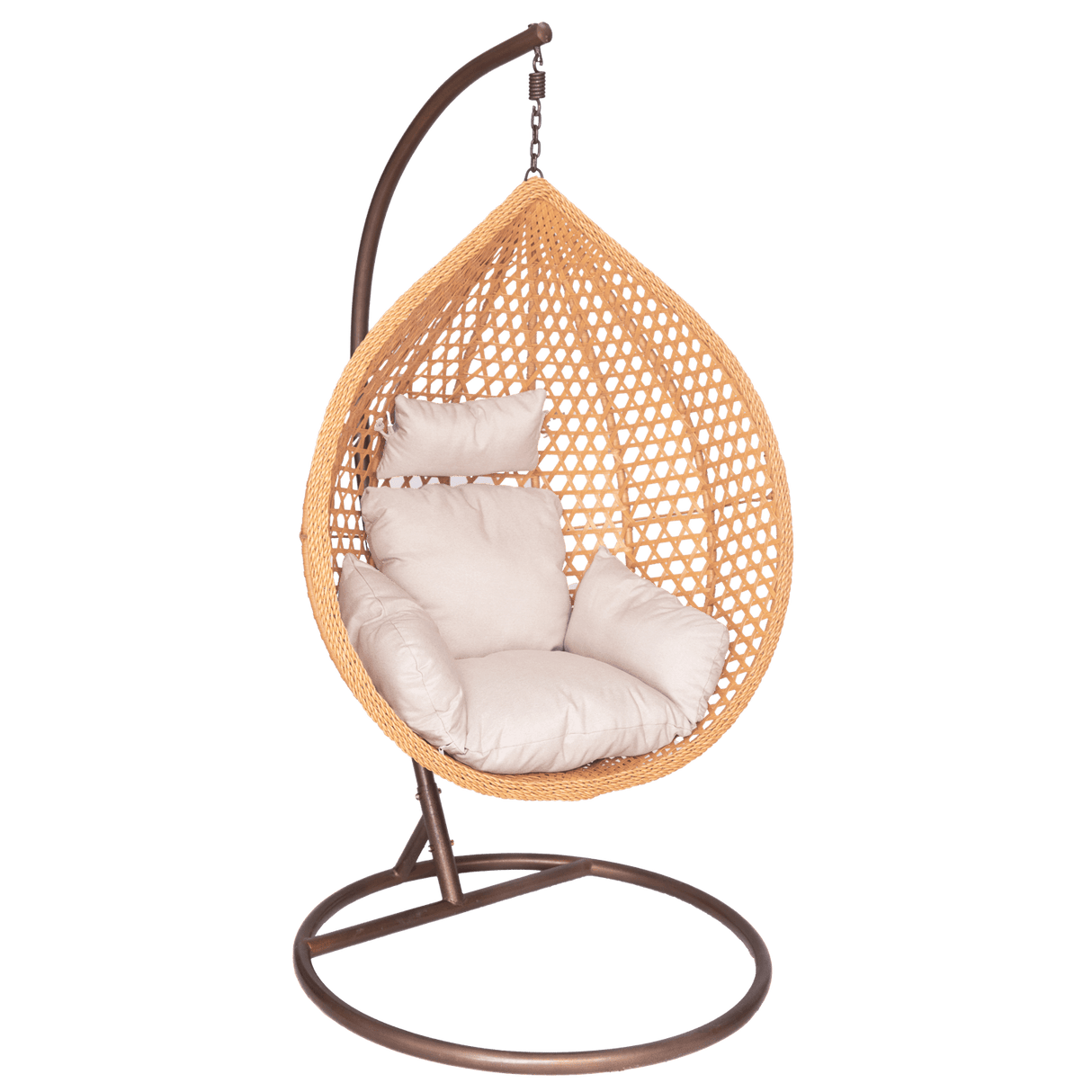 Poltrona sospesa Garden Line naturale in technorattan con cuscino beige