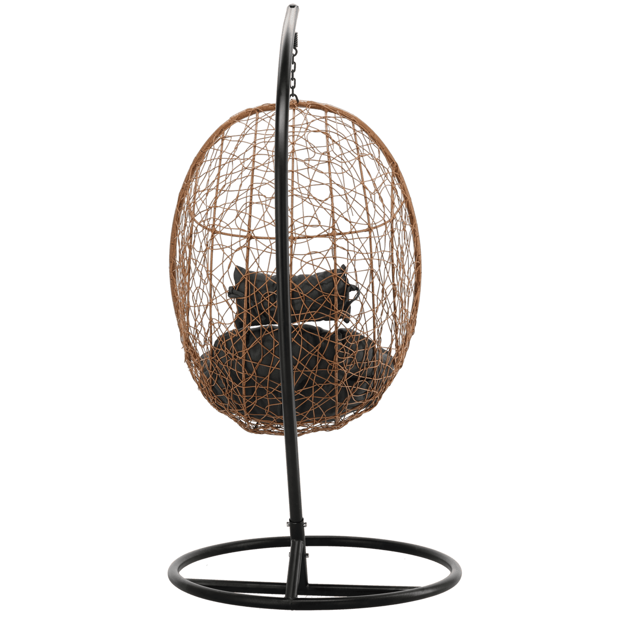 Poltrona sospesa Garden Line naturale in technorattan con cuscino grigio scuro