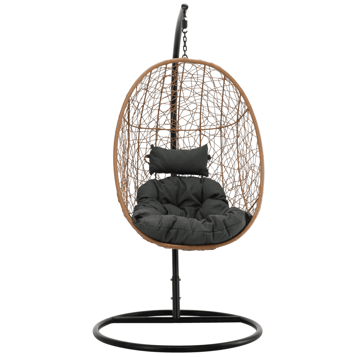 Poltrona sospesa Garden Line naturale in technorattan con cuscino grigio scuro