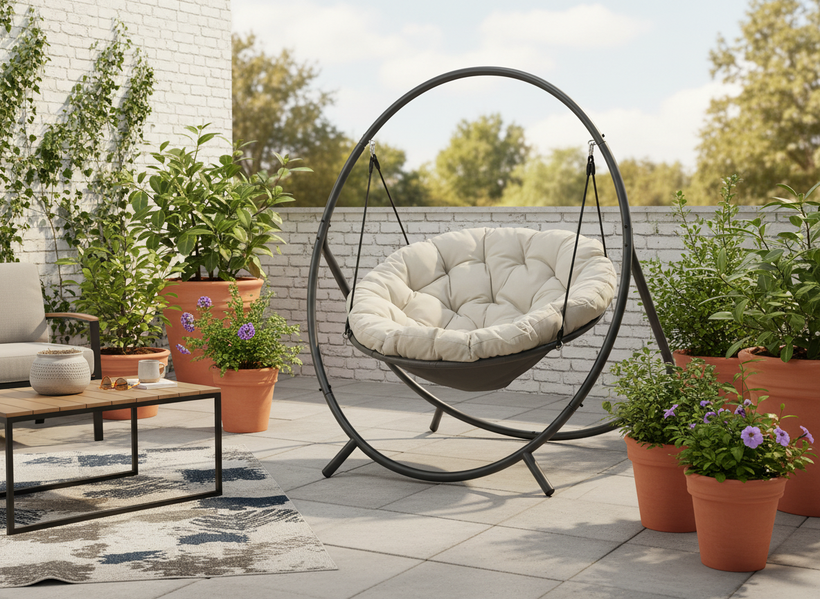 Poltrona Sospesa Sobre Premium Garden Line Naturale Cuscino Grigio 150kg