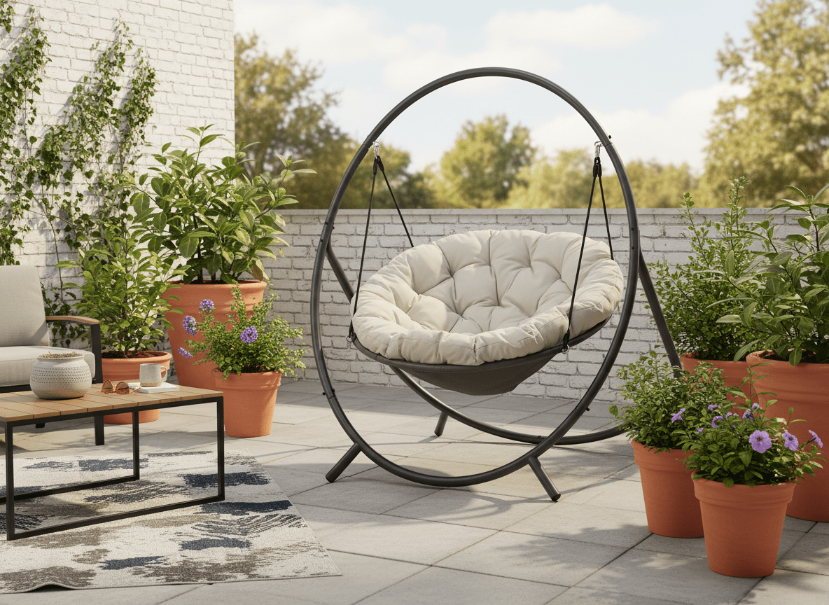 Poltrona sospesa Sobre Premium Garden Line naturale con cuscino grigio