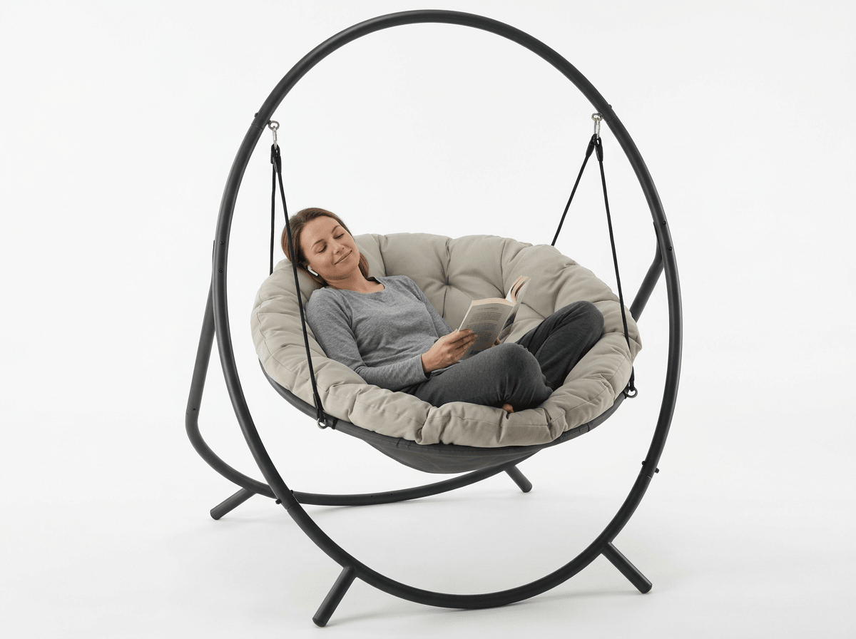 Poltrona sospesa Sobre Premium Garden Line naturale con cuscino grigio