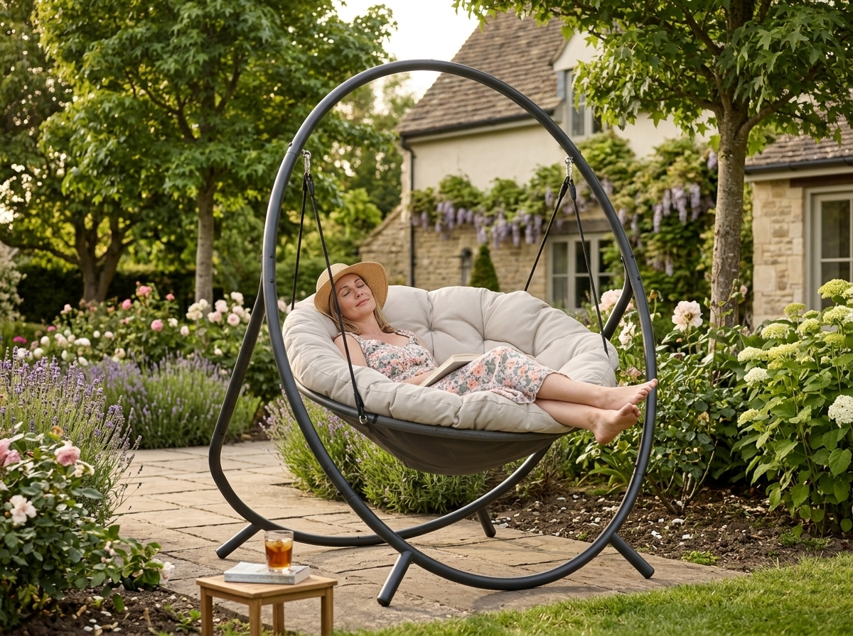 Poltrona Sospesa Sobre Premium Garden Line Naturale Cuscino Grigio 150kg
