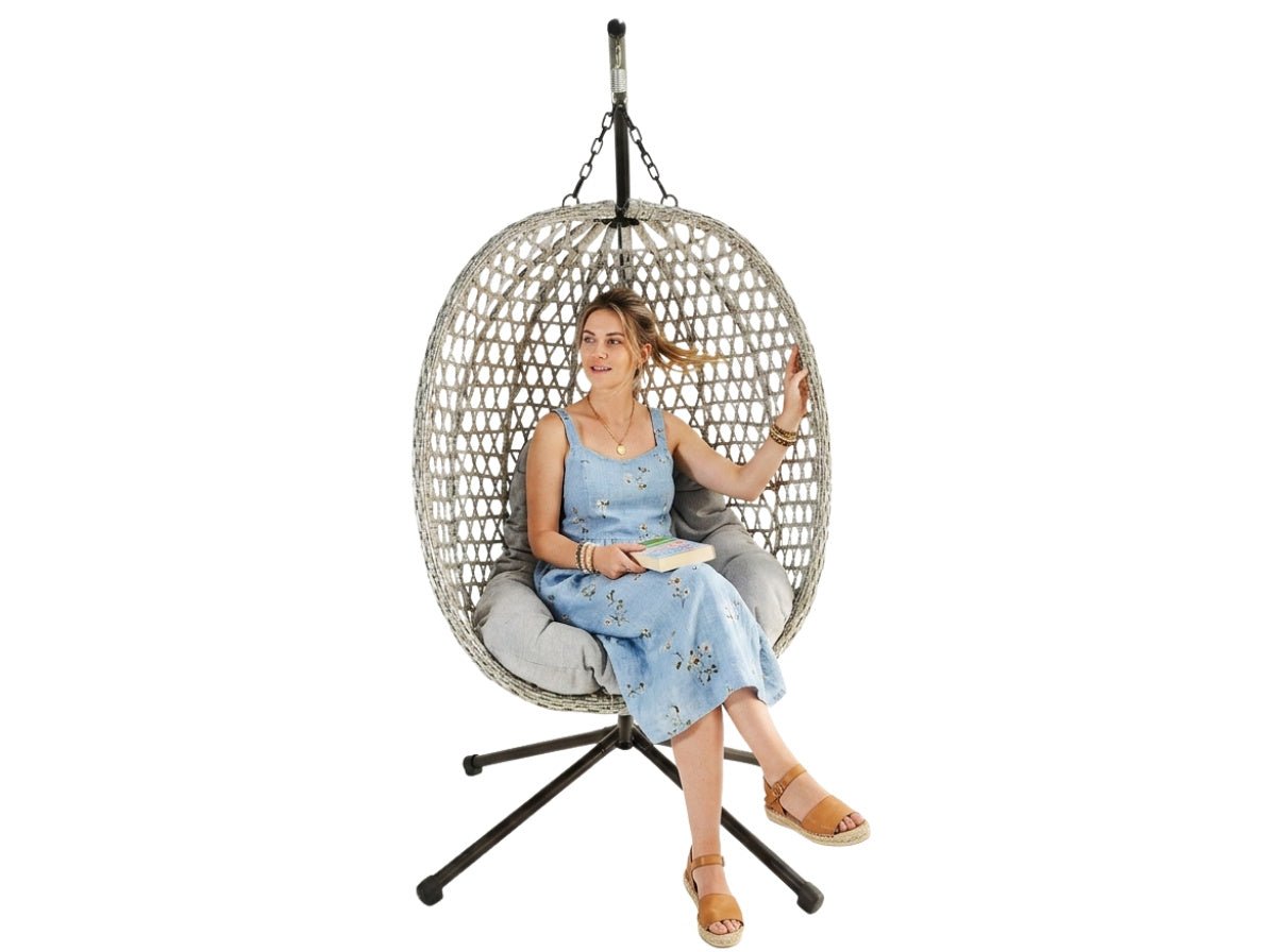 Poltrona sospesa pieghevole Drim Garden Line grigia con cuscino grigio