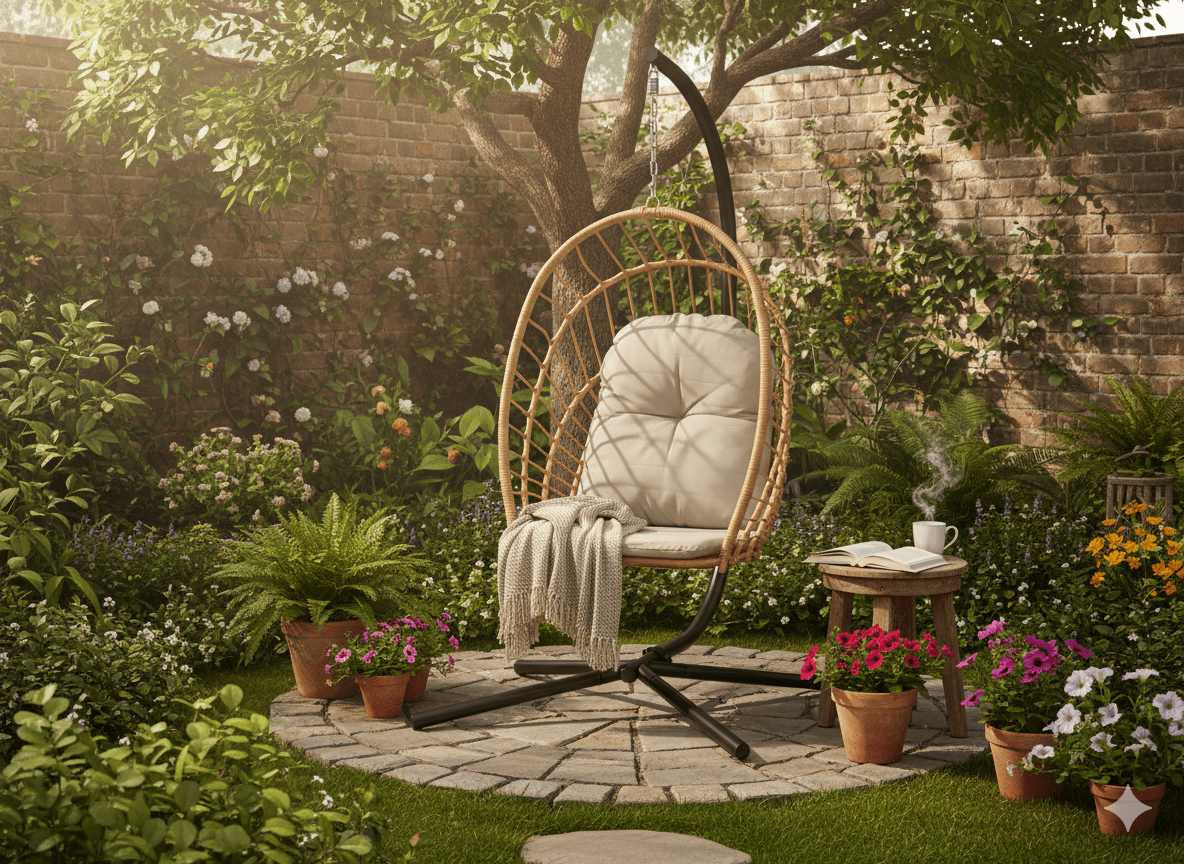 Poltrona sospesa pieghevole Eris Garden Line marrone con cuscino grigio