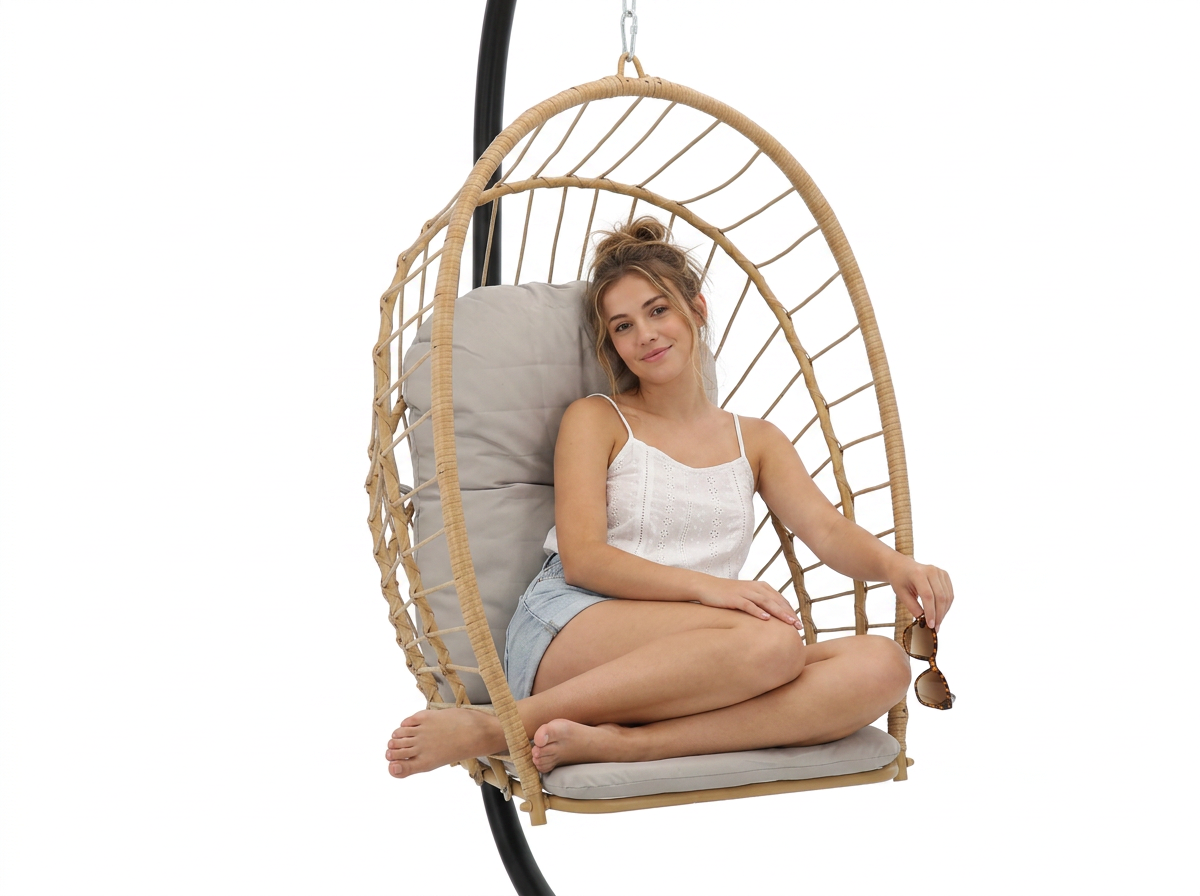 Poltrona Sospesa Pieghevole Eris Garden Line Marrone Cuscino Grigio 140kg