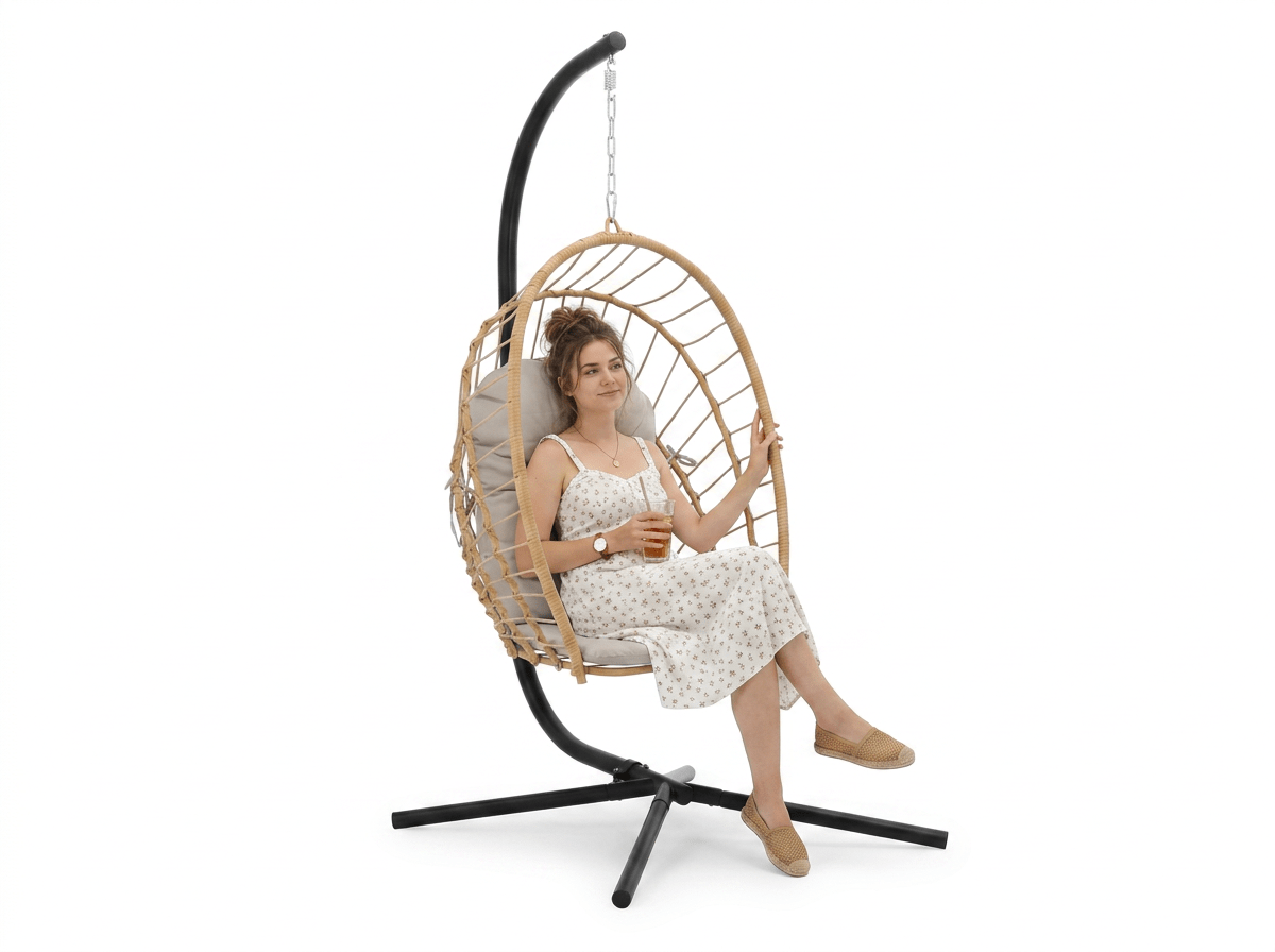 Poltrona sospesa pieghevole Eris Garden Line marrone con cuscino grigio