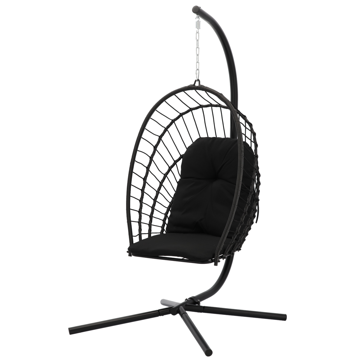 Poltrona Sospesa Pieghevole Eris Garden Line Nera Cuscino Nero 140kg