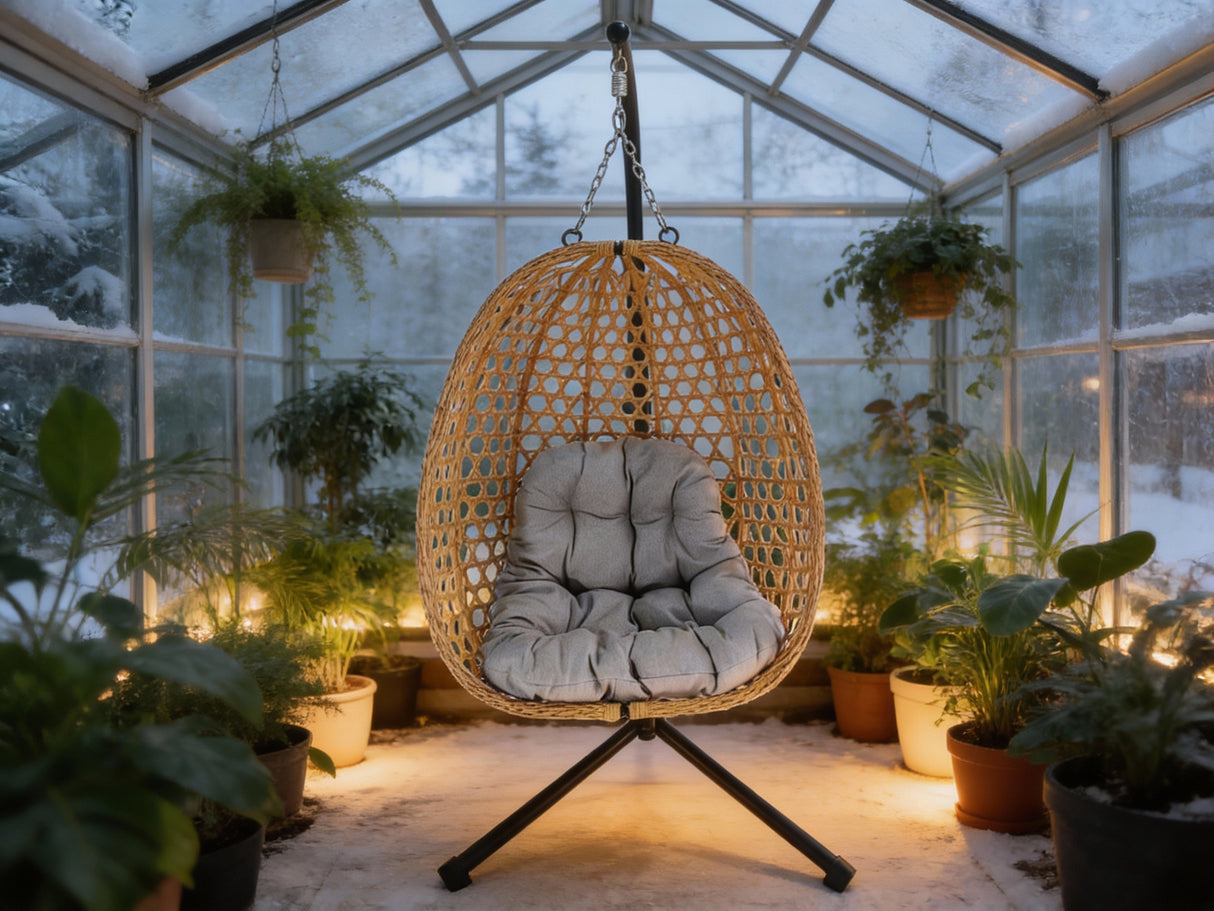 Poltrona Sospesa Pieghevole Faron Garden Line Naturale Cuscino Grigio 150kg