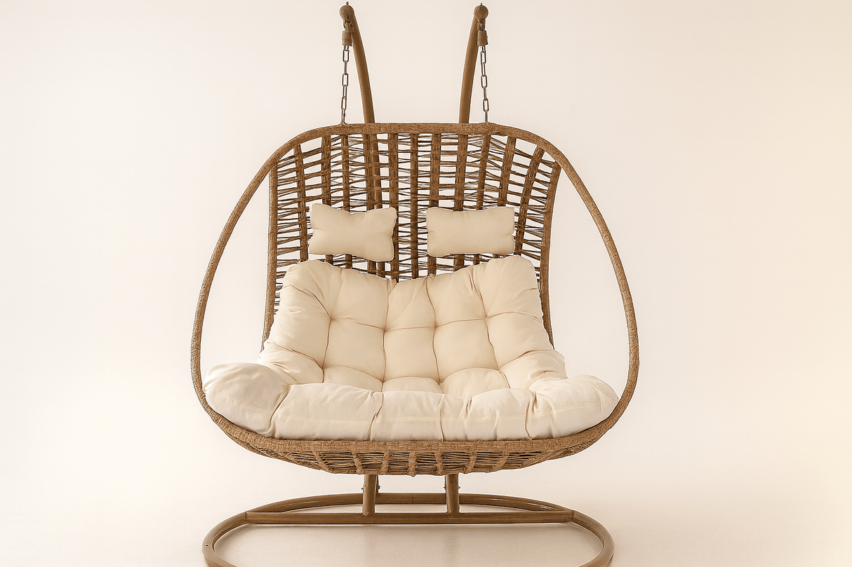 Poltrona sospesa Suri Garden Line 2 posti naturale con cuscino crema