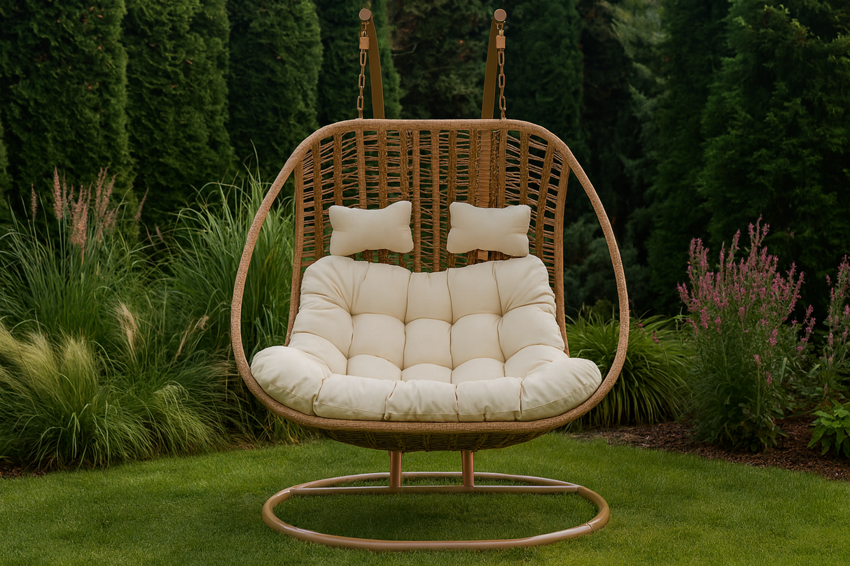 Poltrona Sospesa 2 Posti Garden Line Naturale Cuscino Crema 150kg