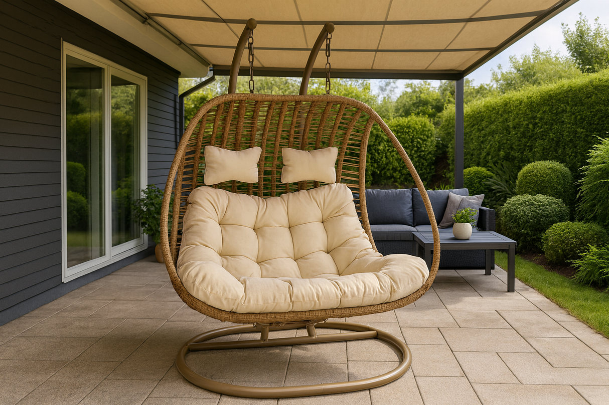 Poltrona Sospesa 2 Posti Garden Line Naturale Cuscino Crema 150kg