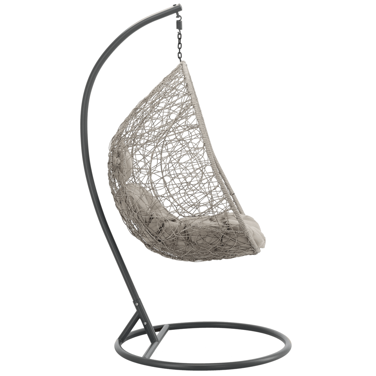 Poltrona sospesa Garden Line grigia in technorattan con cuscino grigio