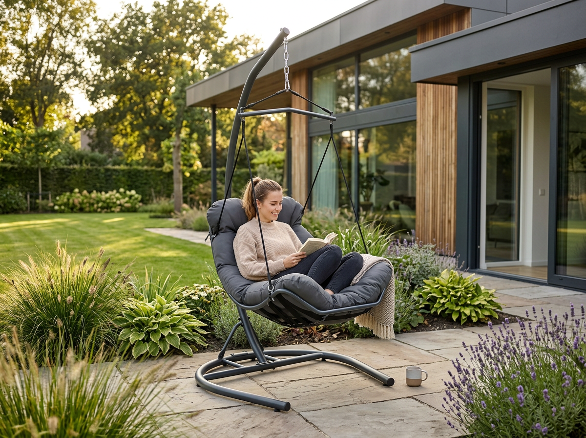 Poltrona Sospesa Tumber Garden Line Antracite Cuscino Pianka Telaio 120kg