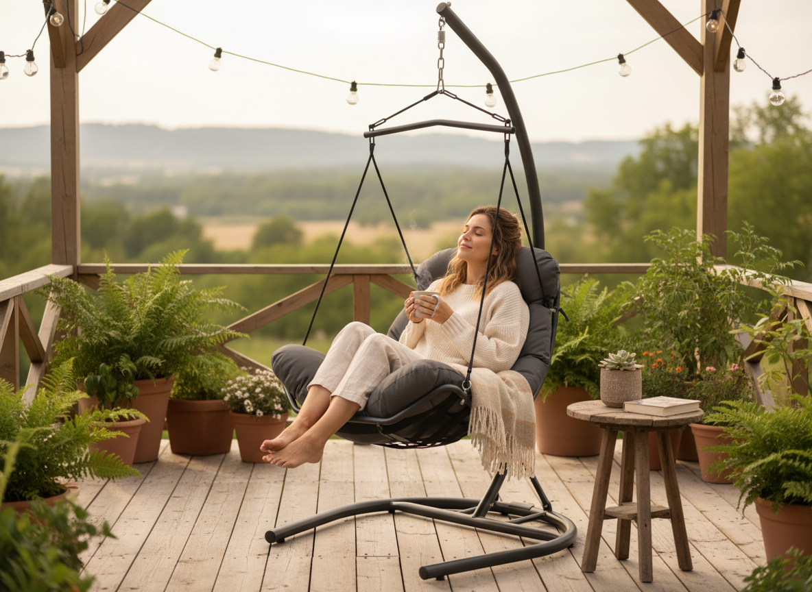 Poltrona Sospesa Tumber Garden Line Antracite Cuscino Pianka Telaio 120kg