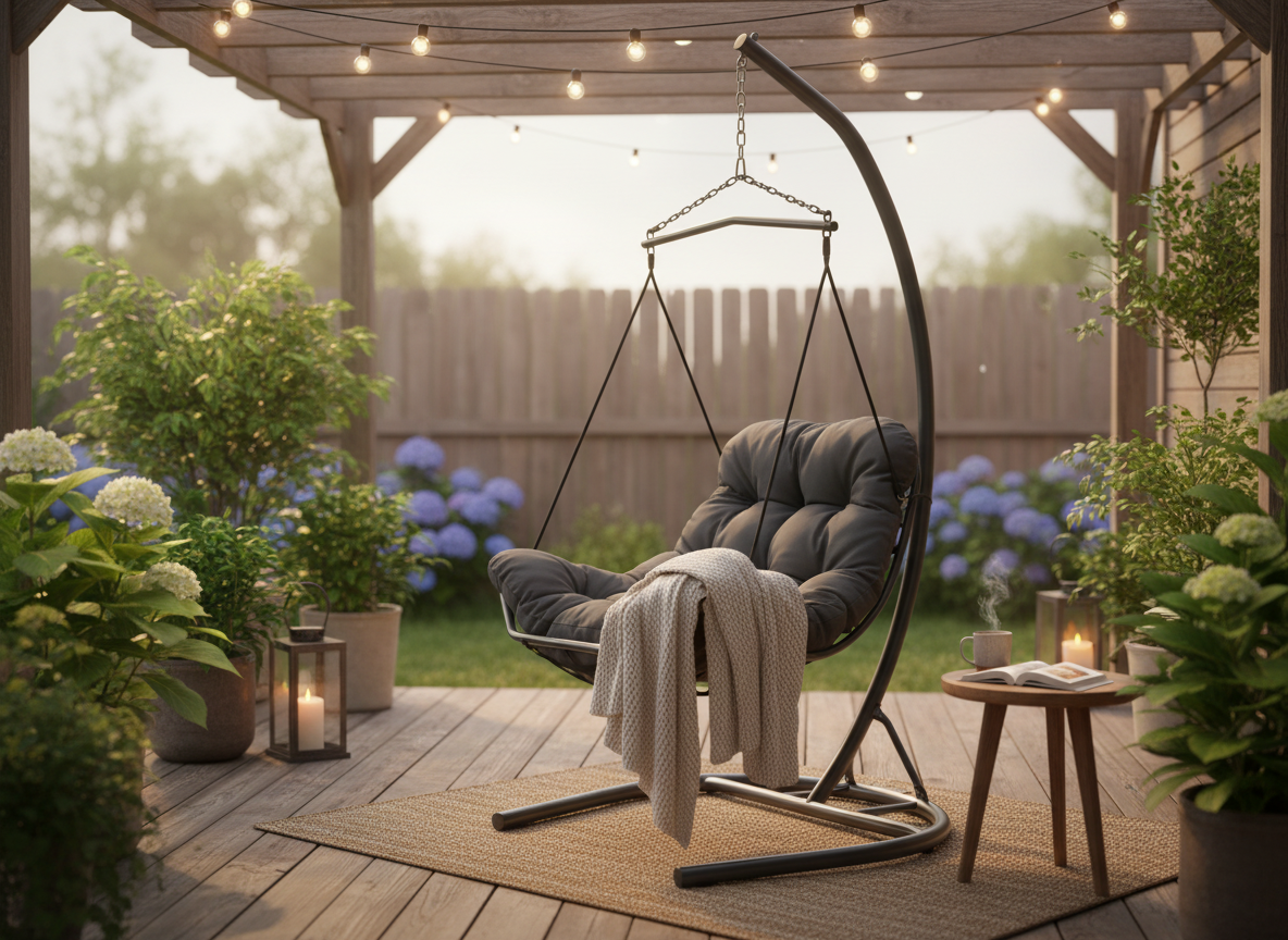 Poltrona Sospesa Tumber Garden Line Antracite Cuscino Pianka Telaio 120kg