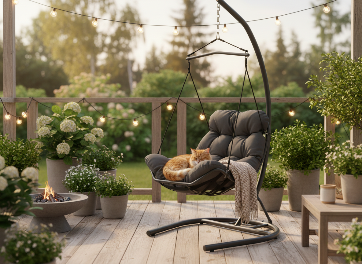 Poltrona Sospesa Tumber Garden Line Antracite Cuscino Pianka Telaio 120kg