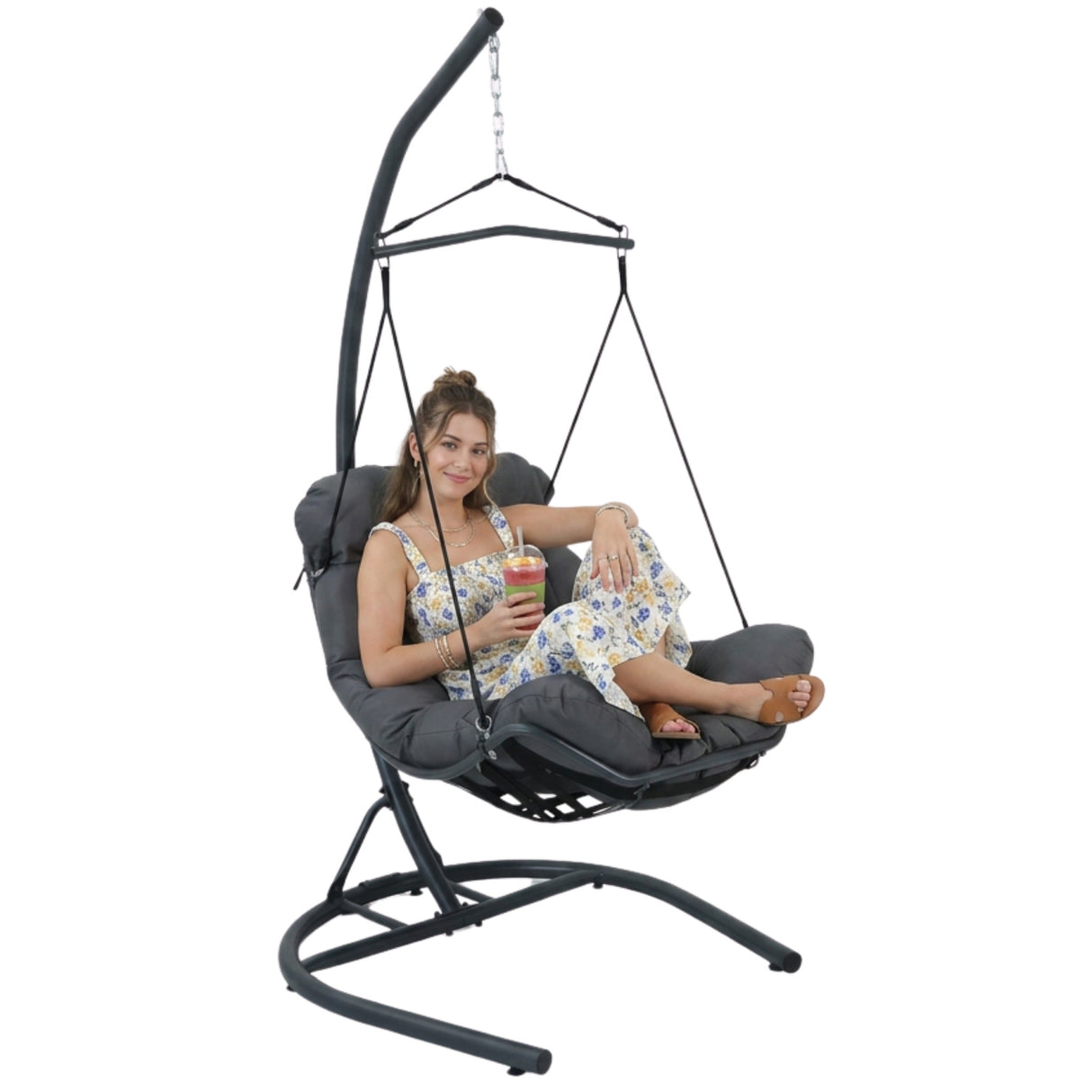 Poltrona Sospesa Tumber Garden Line Antracite Cuscino Pianka Telaio 120kg