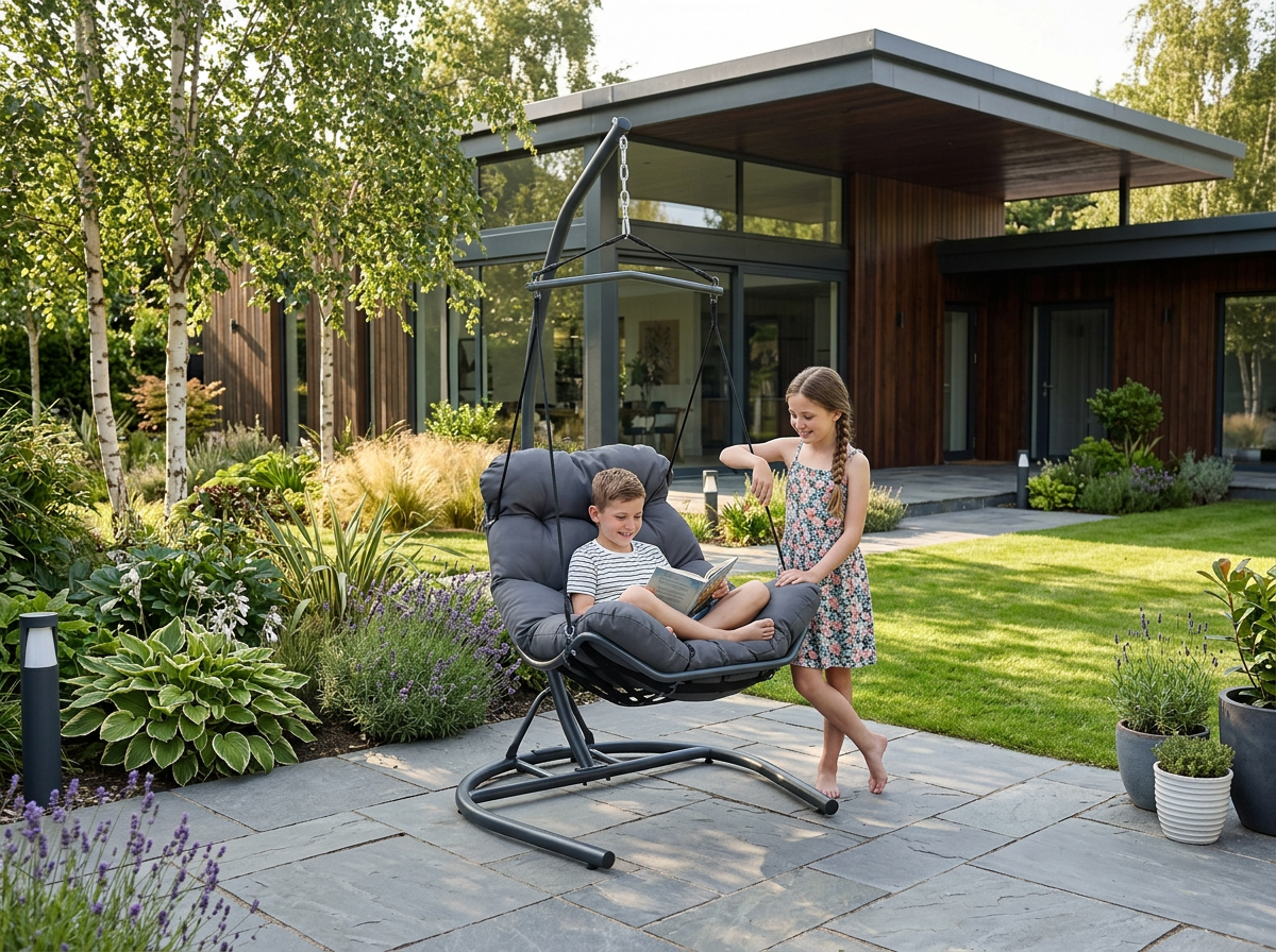 Poltrona Sospesa Tumber Garden Line Antracite Cuscino Pianka Telaio 120kg