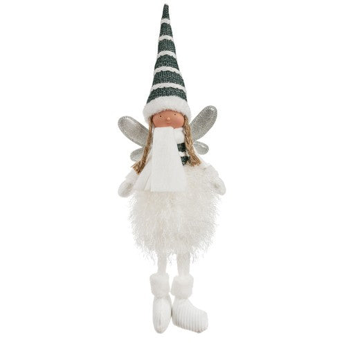 Fata Natalizia Seduta Figurina Decorativa con Ali Glitterate 55Cm