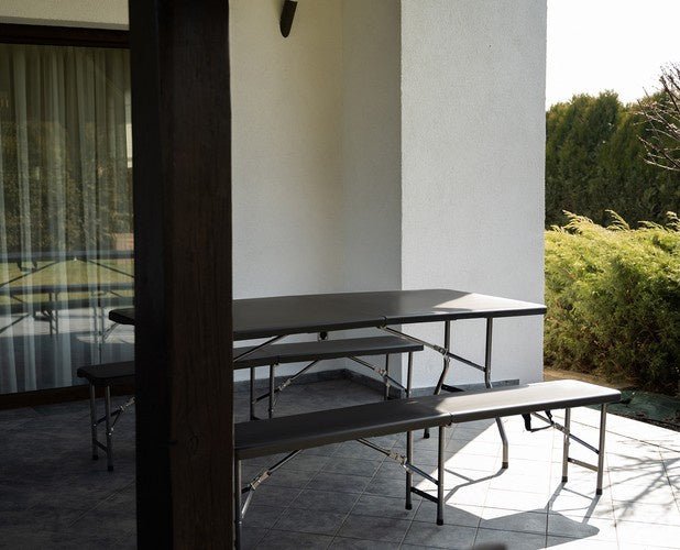 Set Tavolo Giardino Pieghevole 180cm + 2 Panche Nero