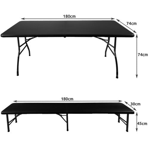 Set Tavolo Giardino Pieghevole 180cm + 2 Panche Nero