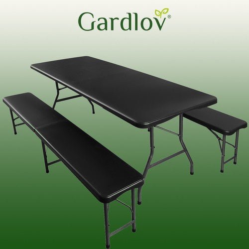 Set Tavolo Giardino Pieghevole 180cm + 2 Panche Nero