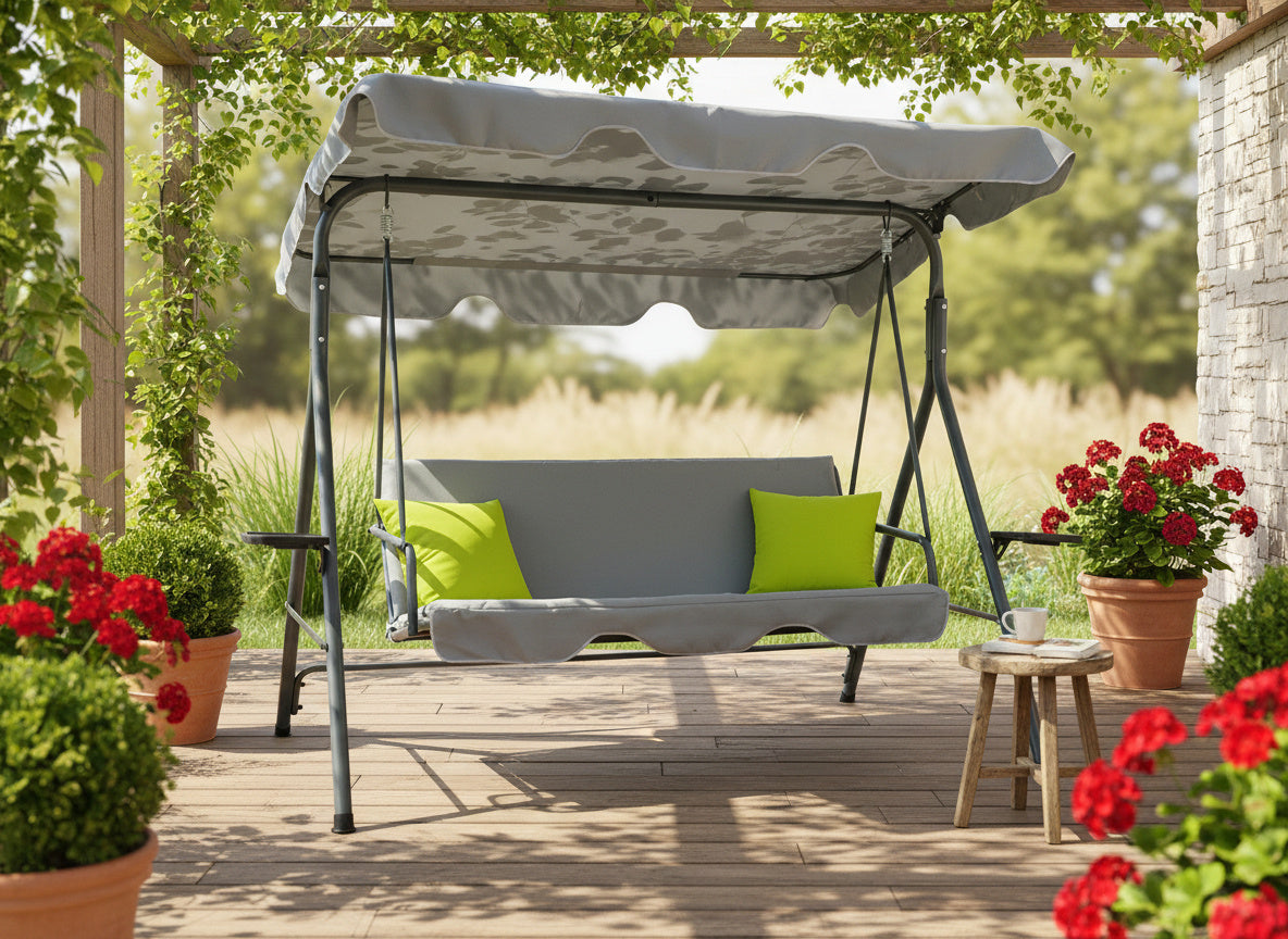 Dondolo da Giardino 3 Posti Garden Line A-Type Grigio Lime Tettuccio 220kg