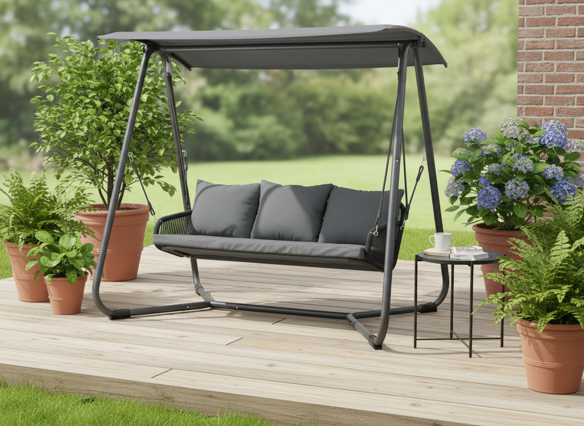 Dondolo da Giardino Premium 3 Posti Garden Line Antracite Cuscino 8cm 260kg