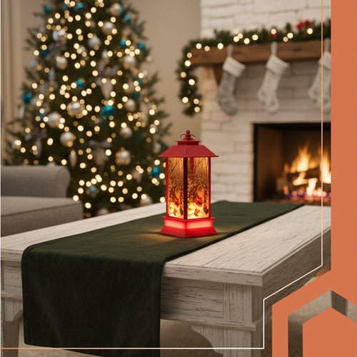 Lanterna Natalizia a LED Decorazione in Grigio, Bianco e Rosso con Luce Calda