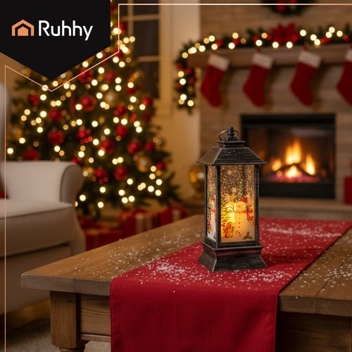 Lanterna Natalizia a LED Decorazione in Grigio, Bianco e Rosso con Luce Calda