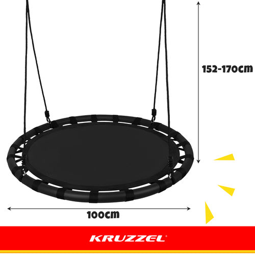 Altalena a nido nero 100 cm – portata 150 kg, corde regolabili