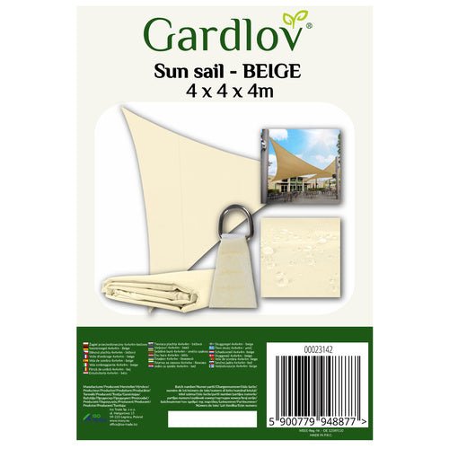 Vela ombreggiante triangolare 4×4×4 m – poliestere 180 g/m², beige, anelli in acciaio inox