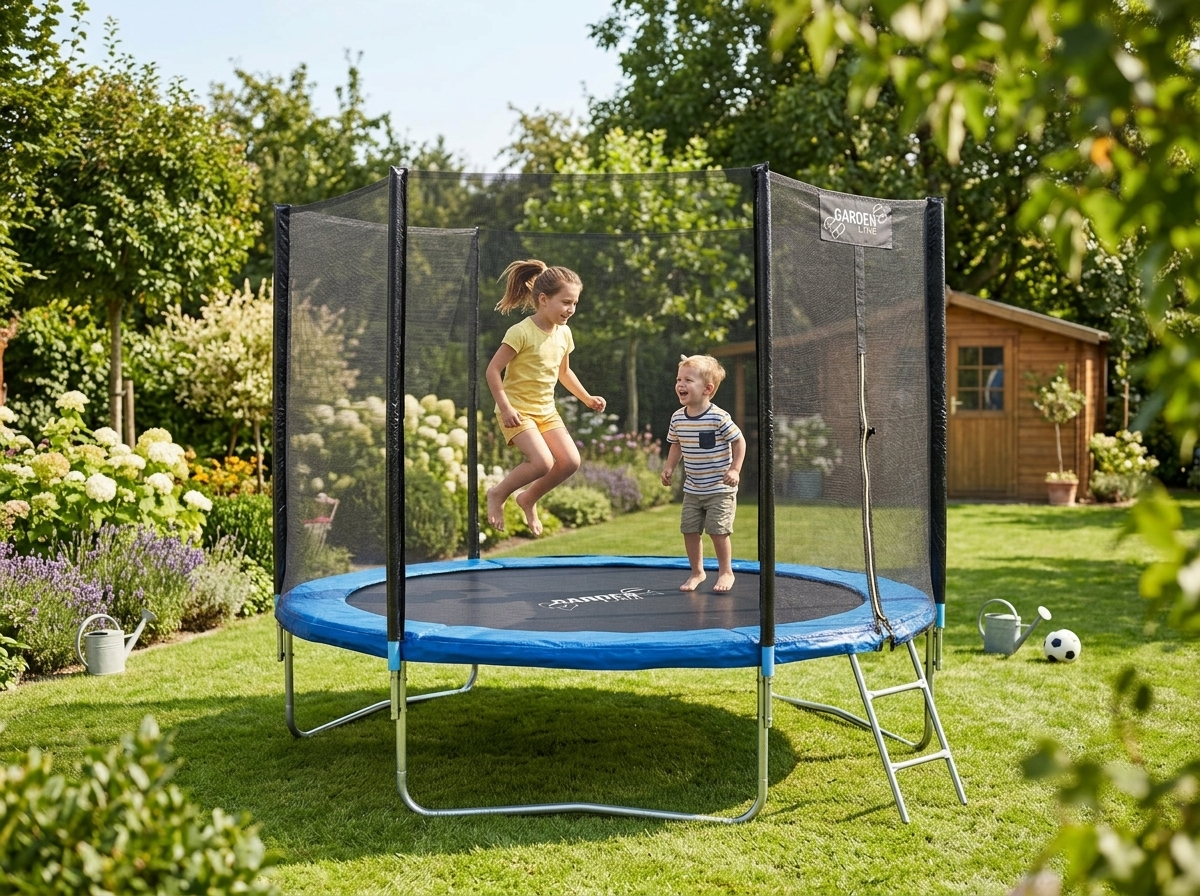 Trampolino da Giardino 312cm Garden Line Con Rete e Scaletta 54 Molle CE GS