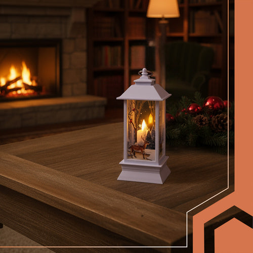 Lanterna Natalizia a LED Decorazione in Grigio, Bianco e Rosso con Luce Calda