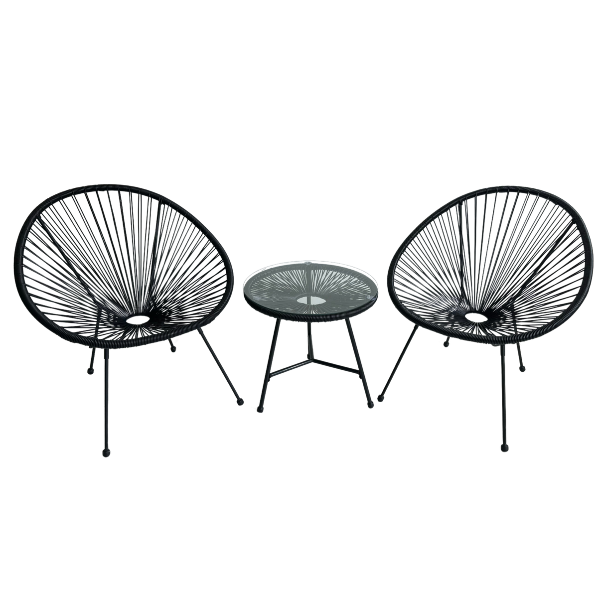 Set Mobili da Giardino Garden Line 2 Sedie Tavolino Nero Rattan Vetro 5mm