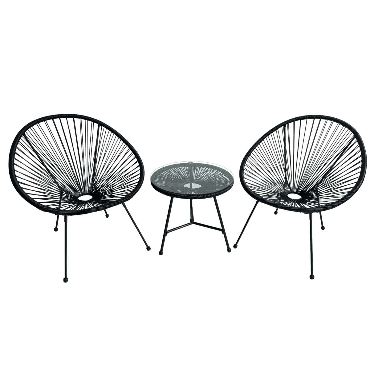 Set mobili da giardino Garden Line nero con 2 sedie e tavolino in vetro