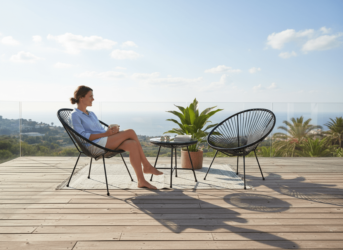 Set mobili da giardino Garden Line nero con 2 sedie e tavolino in vetro