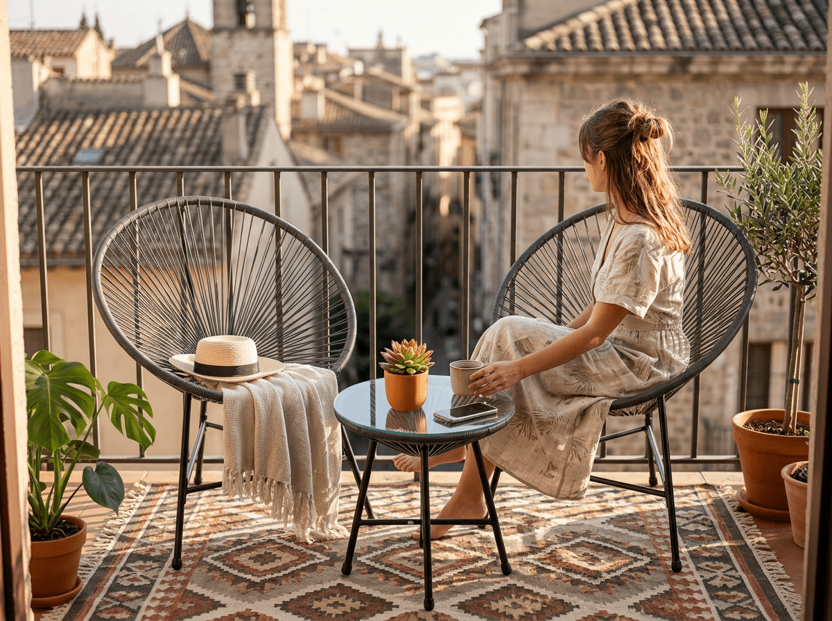 Set mobili da giardino Garden Line grigio con 2 sedie e tavolino in vetro