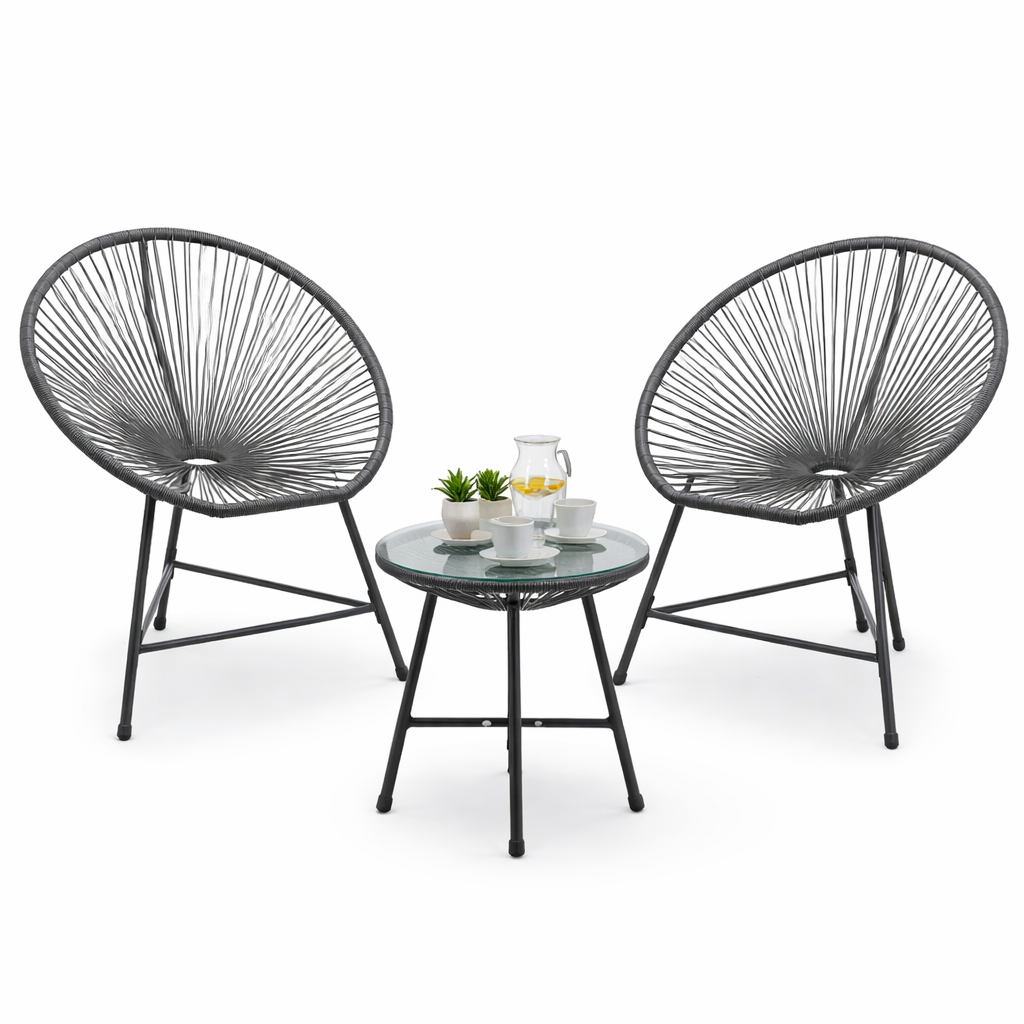 Set Mobili da Giardino Garden Line 2 Sedie Tavolino Grigio Rattan Vetro 5mm