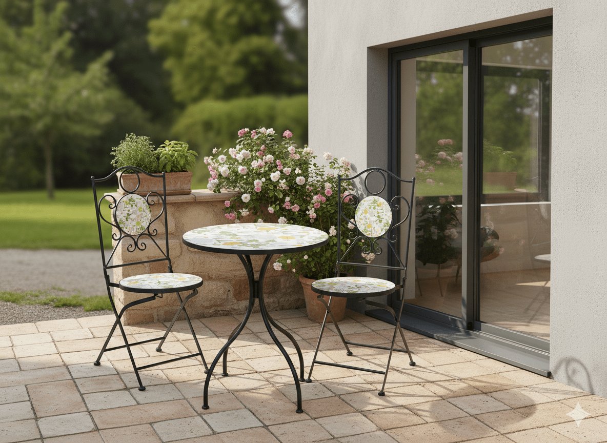Set Sedie + Tavolo da Giardino Stile Mosaico