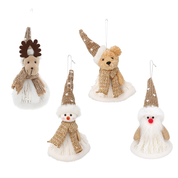 Pendente di Natale Pupazzo di Neve, Babbo Natale, Orsetto o Renna Marrone 11 x 12 cm
