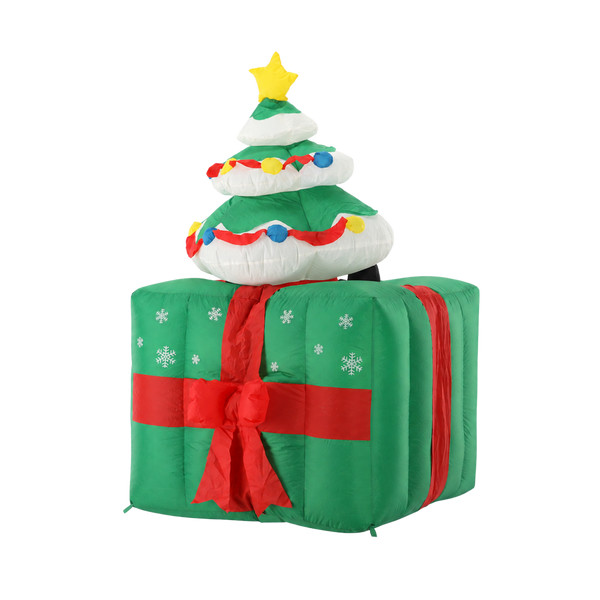 Babbo Natale Gonfiabile Animato con Albero nel Pacco Regalo 180 cm con Luci LED