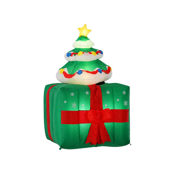 Babbo Natale Gonfiabile Animato con Albero nel Pacco Regalo 180 cm con Luci LED