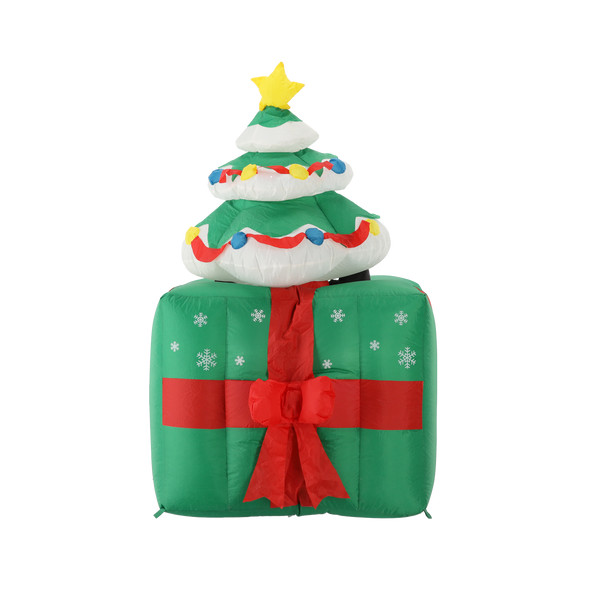 Babbo Natale Gonfiabile Animato con Albero nel Pacco Regalo 180 cm con Luci LED
