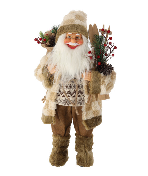 Babbo Natale in Piedi con Sci Beige e Marrone 60 cm