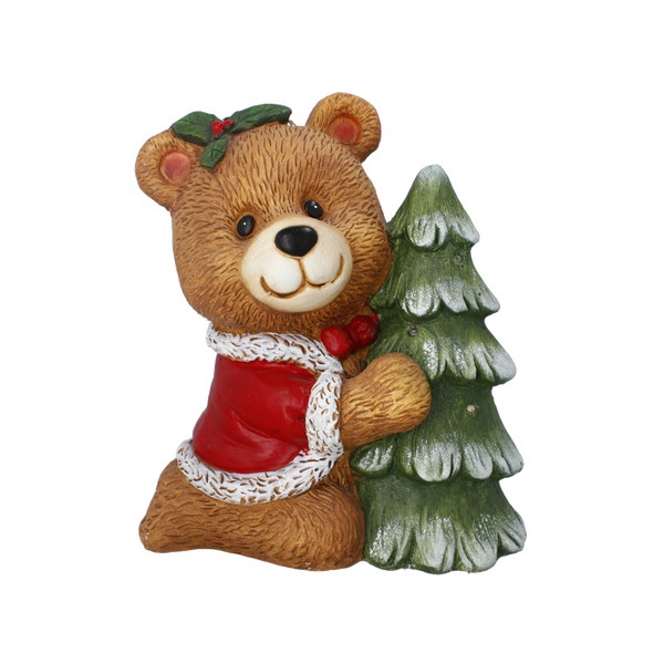 Figura Natalizia Orsetto con Albero Luminosa LED 28 x 17 x 32 cm